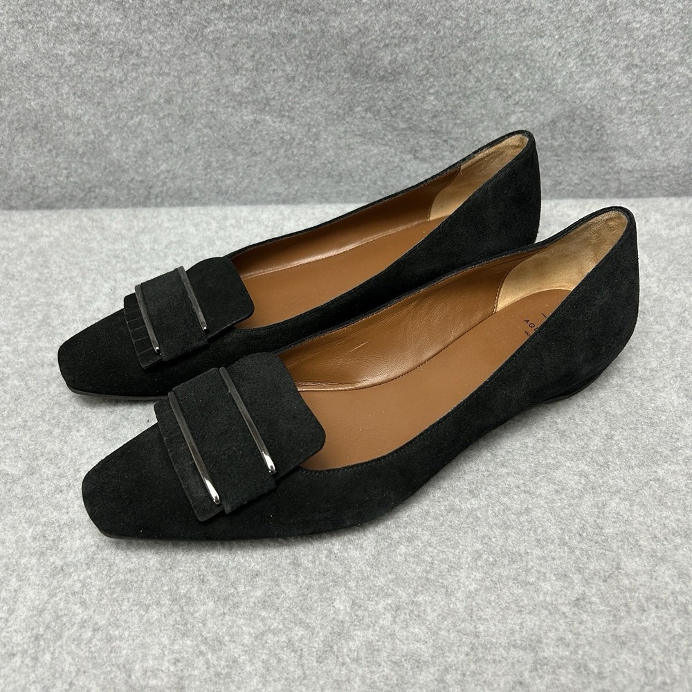 Aquatalia Black Suede Flats Loafers Shoes Square Toe Minimalist Womens Size 7